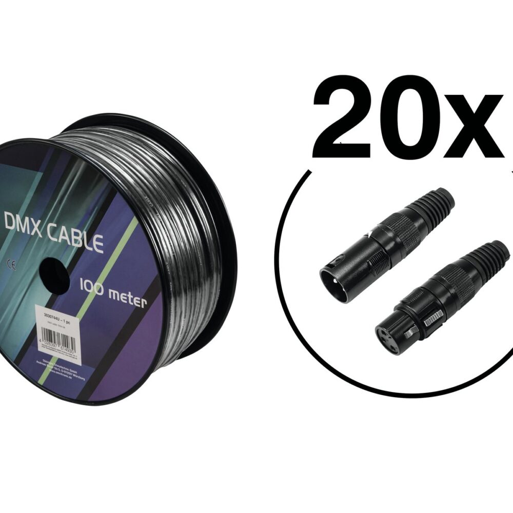 EUROLITE Set DMX Cable 2x0.22 100m bk + 40 Connectors