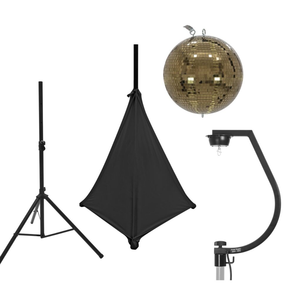 EUROLITE Set Mirror ball 30cm gold with stand and tripod cover black