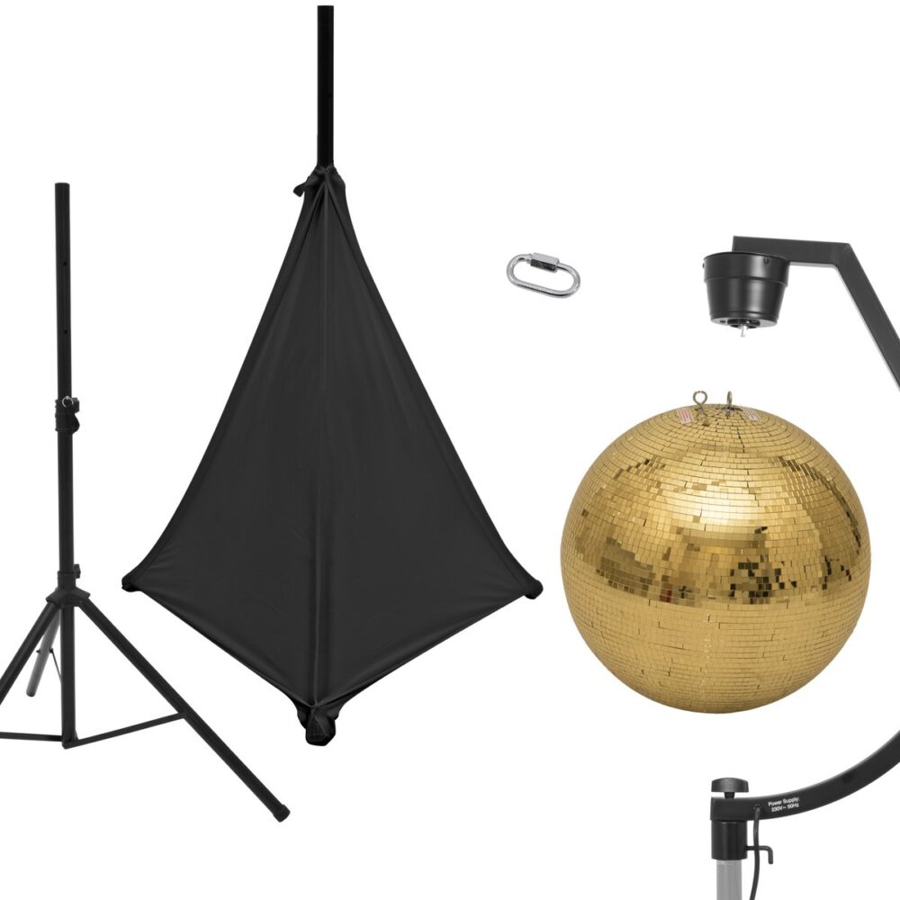 EUROLITE Set Mirror ball 50cm gold with stand and tripod cover black