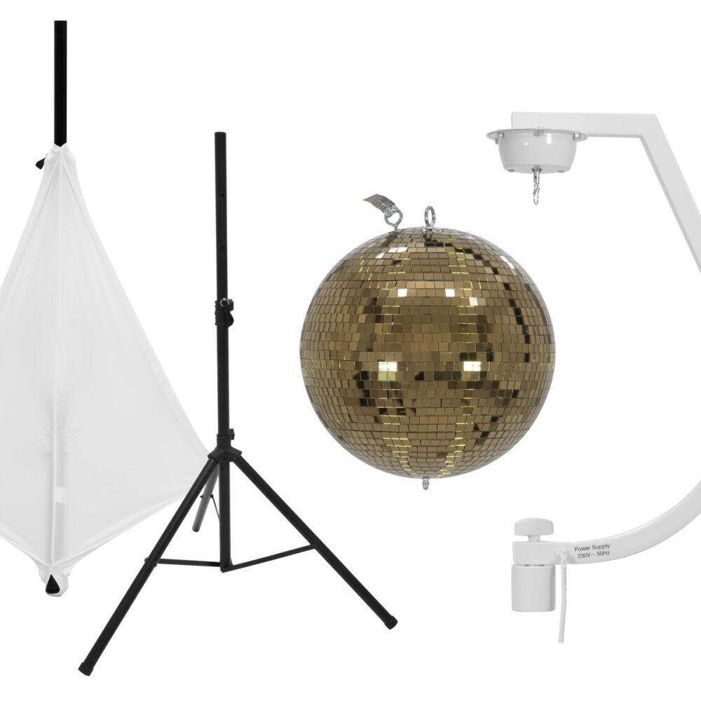 EUROLITE Set Mirror ball 30cm gold with stand and tripod cover white
