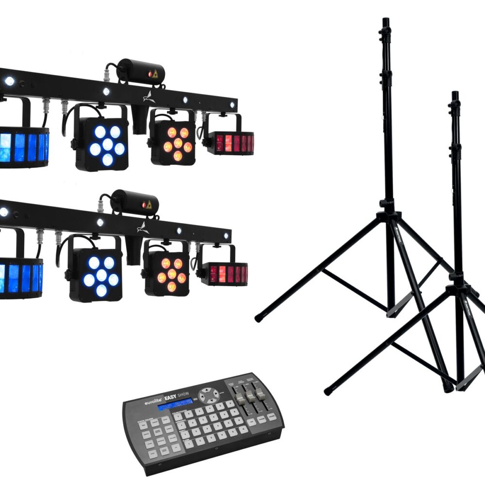 EUROLITE Set 2x LED KLS Laser Bar PRO + Easy Show + 2x M-4 Speaker System Stand