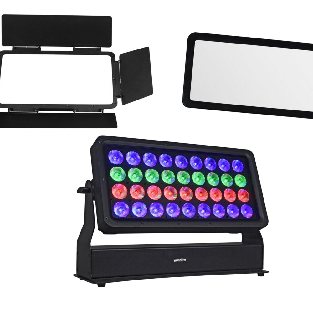 EUROLITE Set Multiflood Pro IP RGBW Wash MK2 + Diffusor Cover 40° + Barndoors