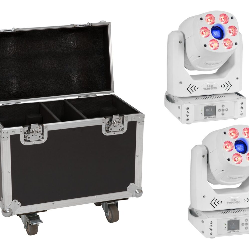 EUROLITE Set 2x LED TMH-H90 Hybrid Moving Head Spot/Wash COB wh + Case