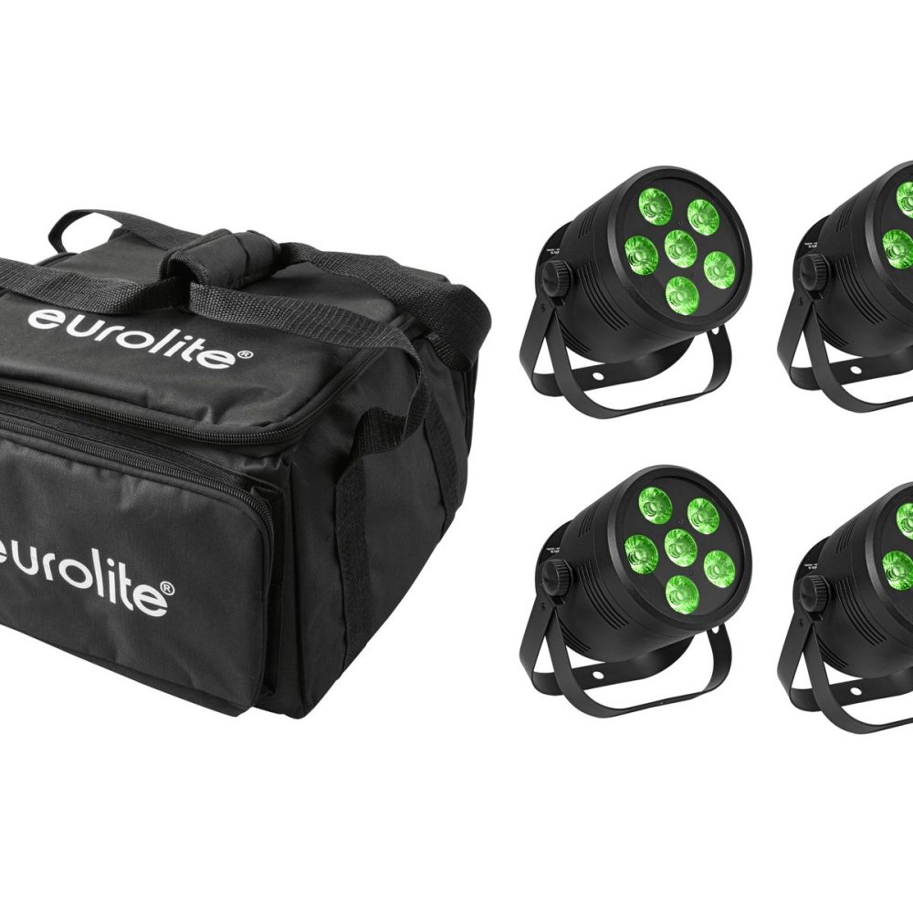 EUROLITE Set 4x LED Silent Par 6 QCL Floor bk + Soft Bag