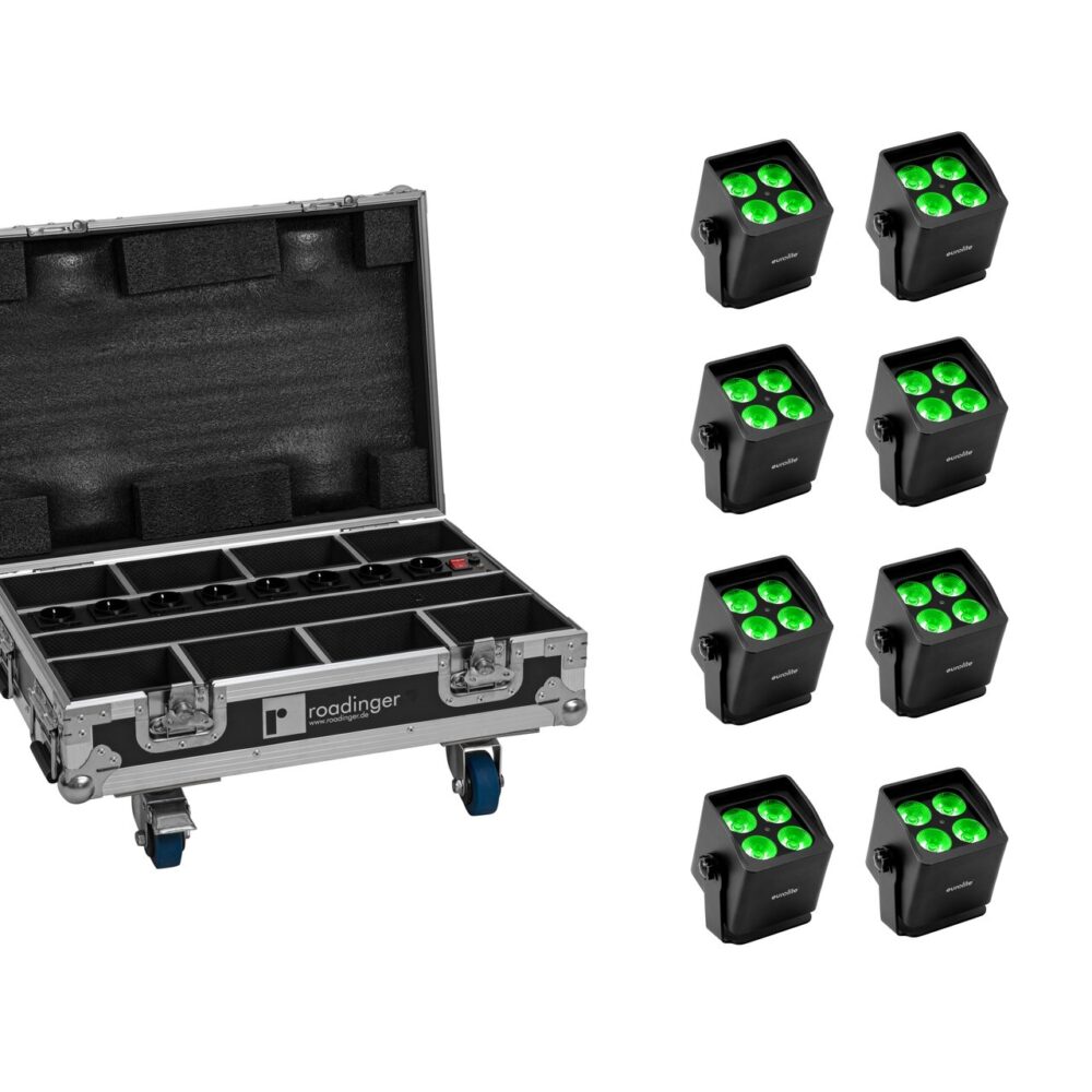 EUROLITE Set 8x AKKU Mini IP UP-4 QCL Spot MK2 + Case with charging function