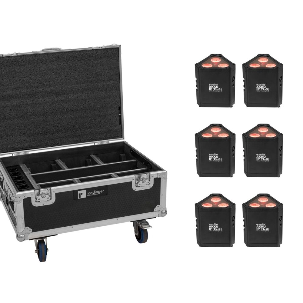 EUROLITE Set 6x AKKU IP TL-3 QCL + Case with wheels and charging function