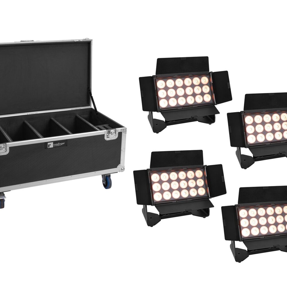 EUROLITE Set 4x Multiflood IP 18x10W RGBW Wash CRMX + Case with wheels