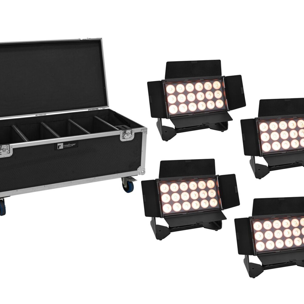 EUROLITE Set 4x AKKU Multiflood IP 18x10W RGBW Wash CRMX + Case with wheels